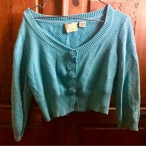 Pale Blue Ladies' Textured Cotton Cardigan With Decorative Buttons Sz Large.